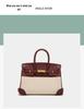 Lychee Grain Cowhide Canvas Color Block Women's Handbag - Large Capacity Shoulder & Crossbody Bag