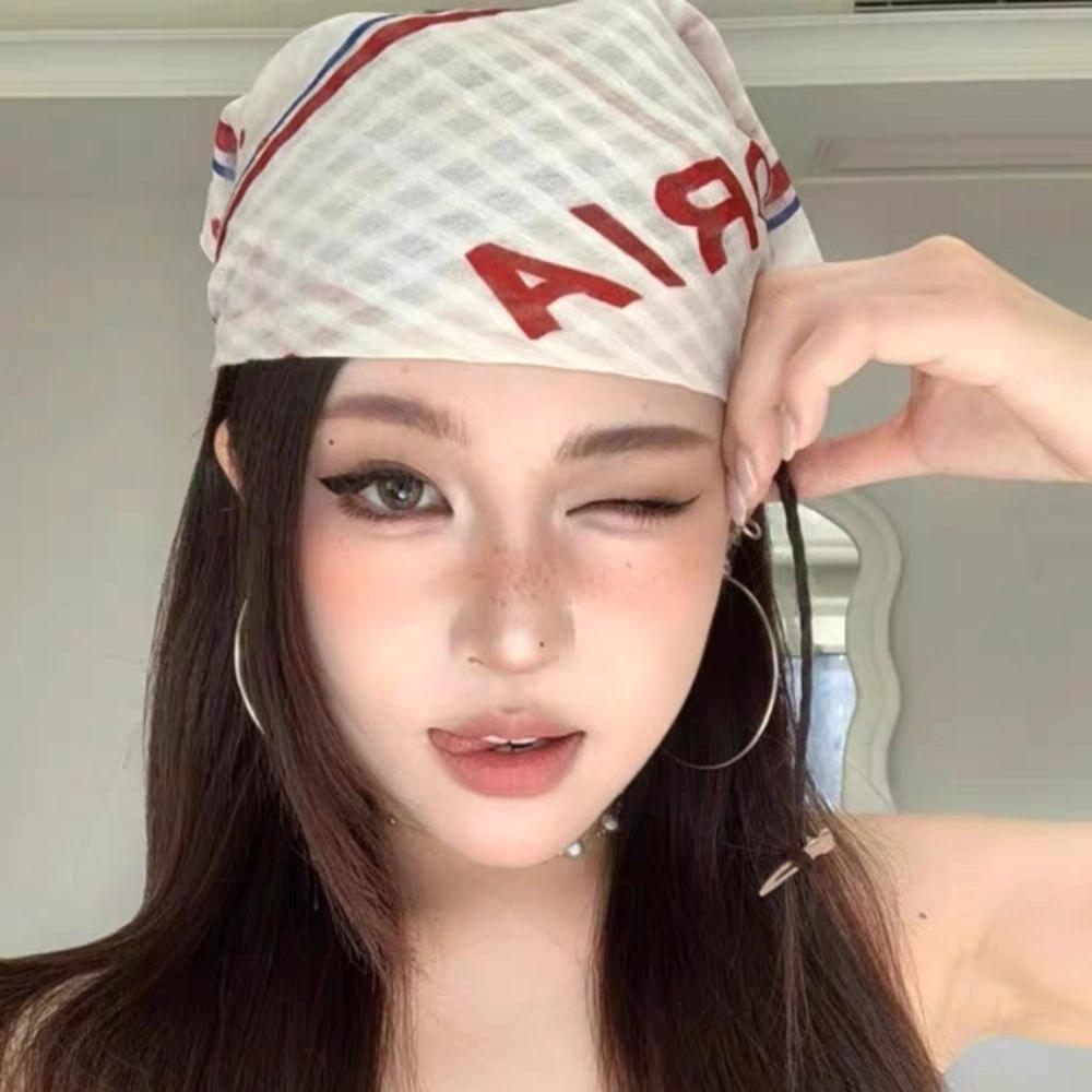 Sweet Y2k Print Turban Star Small Square Scarf Exquisite Printed Headscarf  Music Festival