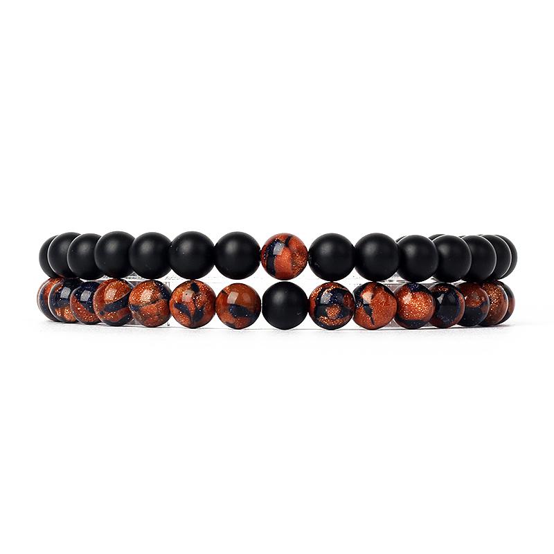 2pcs/Set Couples Distance Bracelets Tiger Eye Natural Chakra Lava Stone Beaded Yoga Bracelets for Men Women Elastic Rope Jewelry