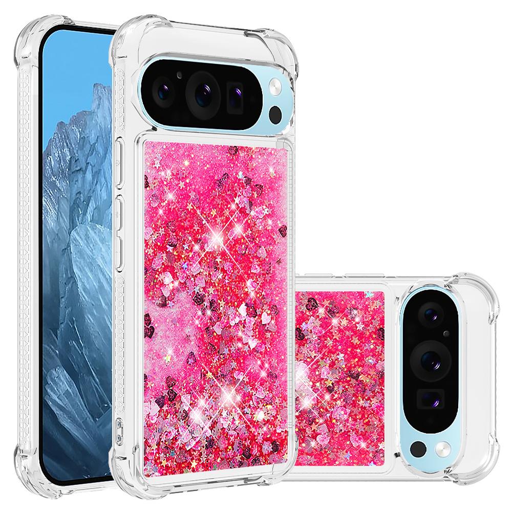 

For Google Pixel 9/Pixel 9 Pro TPU Case Glitter Quicksand Shockproof Phone Back Cover Pink/Hearts