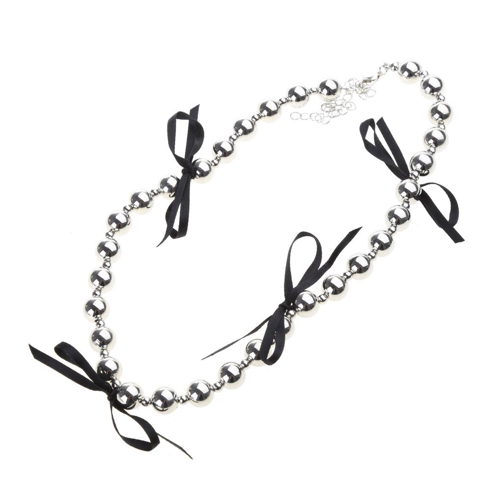 Fashionable Black Ribbon Bowknot Necklace Faux Pearl Alloy Chain Choker Fashion Cool Girls Clavicular Chain Jewelry