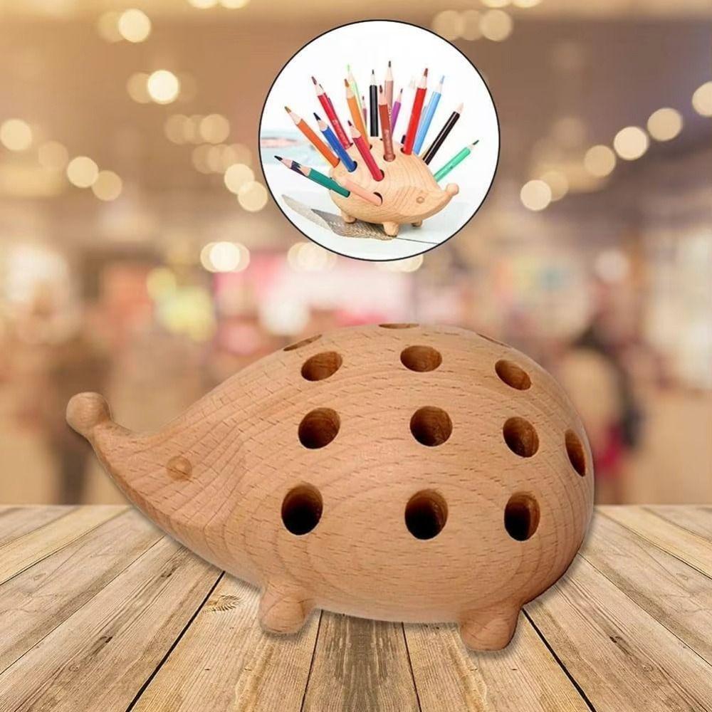 Creative Hedgehog Pen Holder Wooden Art Pen Container Lovely Pencil Stand Set  Art and Craft