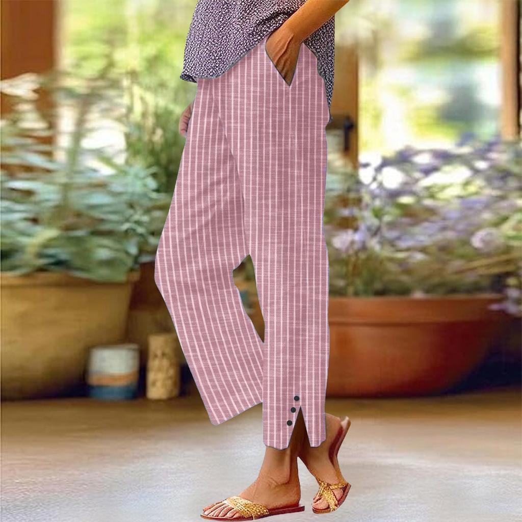 Women's New Striped Fashion Loose Elastic Waist Comfortable Nine-point Straight Casual Pants