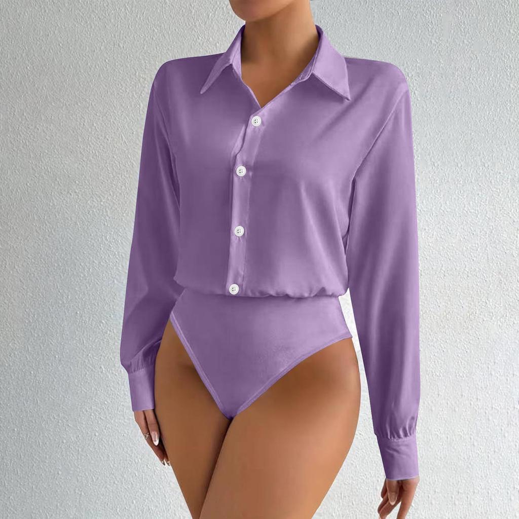 Modischer übergroßer zweiteiliger Damen-Hemd-Jumpsuit mit Knöpfen und langen Ärmeln