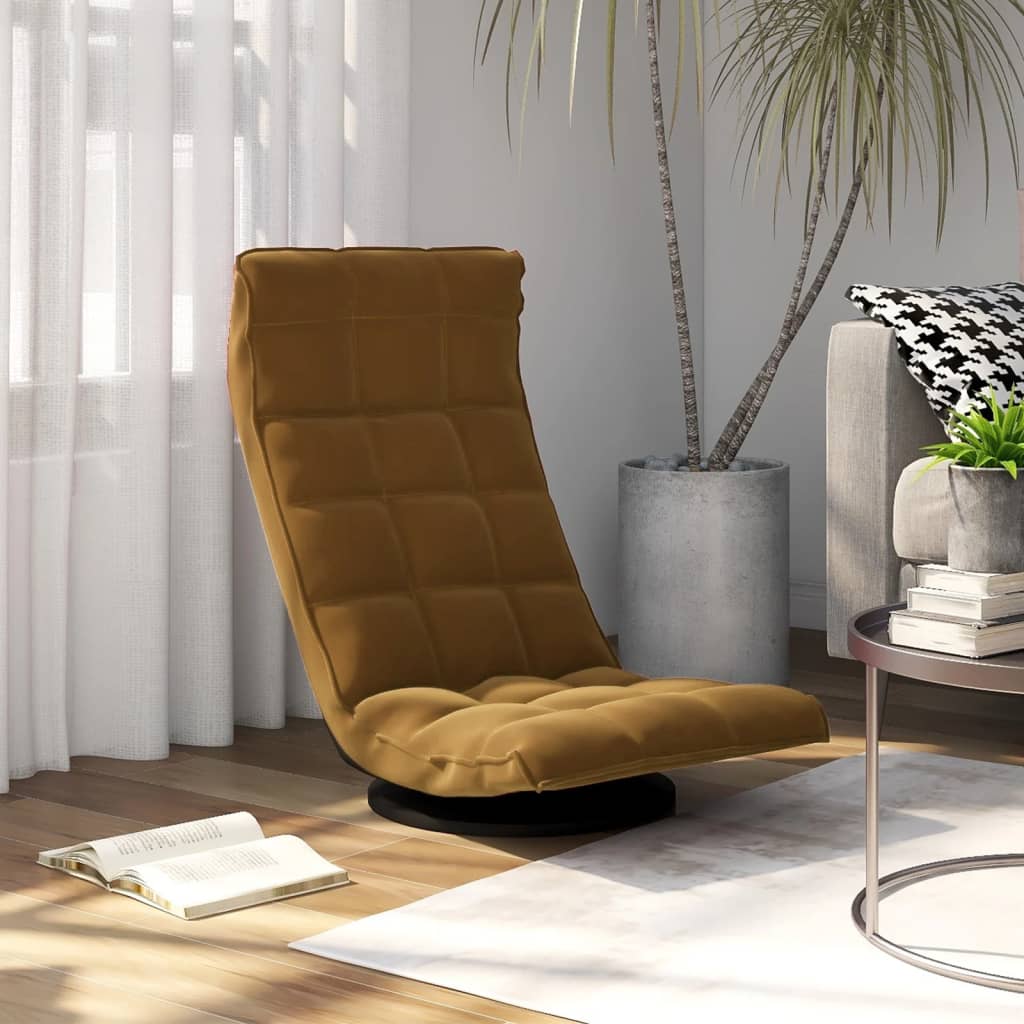 Floor Chair Swivel Brown Velvet