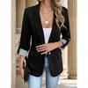 Womens Slim Fit Casual Blazer With Roll-Up 3/4 Sleeve Single Button Notched Lapel Solid Color Office Wear