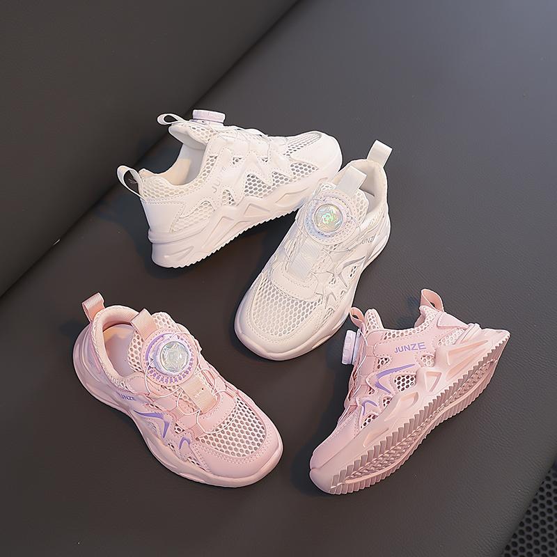 Chaussures de Course Garçons Filles Antidérapantes Étudiants Baskets Respirantes Mesh Printemps Automne Nouveauté Chaussures de Sport Enfants Bouton Rotatif
