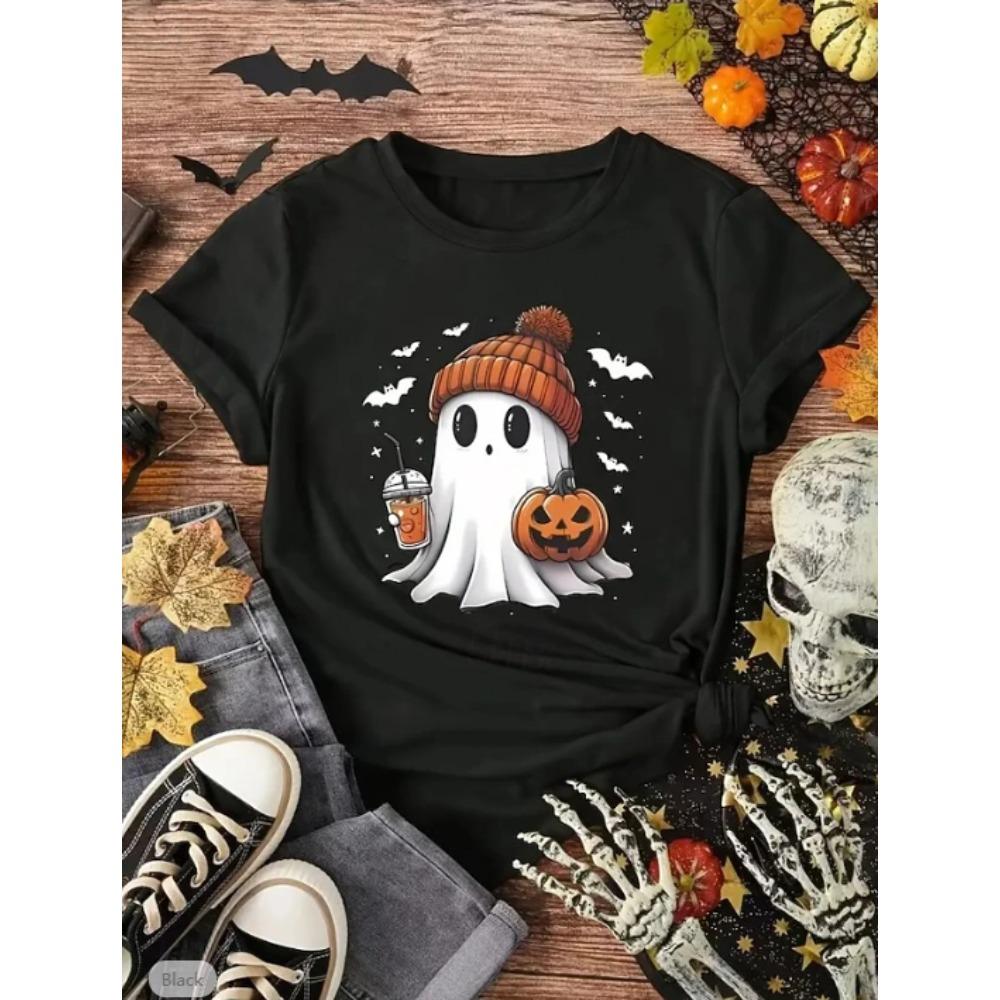Fashion Women Halloween Pattern Print T Shirt Funny Casual O-neck Short Sleeves T-shirt Summer Female Tee Shirt