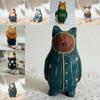 Wooden Cat Sculpture Creative Home Office Desk Ornament For Gifts And Decor