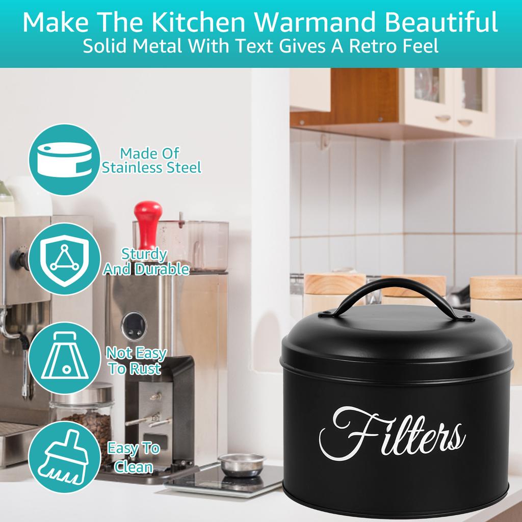 Coffee Filter Holder Round Basket Coffee Filter Container for Counter Organizer Metal Coffee Filter Storage Basket for Counter