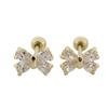 925 Sterling Silver Plating 14K Gold Zircon Bow Screws Earrings for Women Korean Exquisite Jewelry Birthday Gift