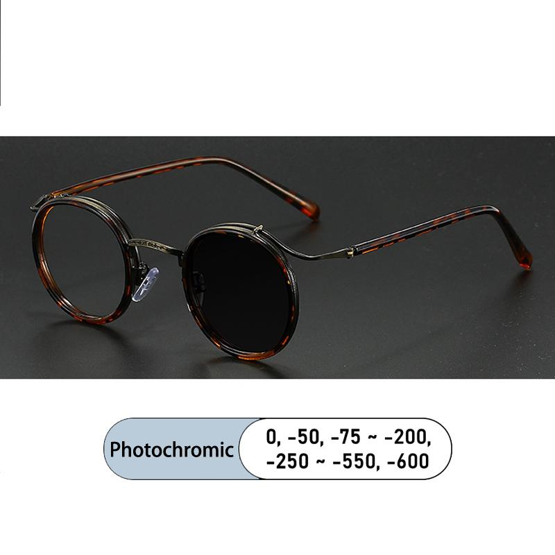 New Fashion Luxury Round Alloy Frame Myopia Glasses Anti Blue Light Men Near Sight Eyeglass Prescription