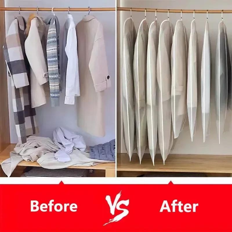 1/3/5/10PCS Washable Clothes Hanging Dust Cover Wedding Dress Cover Suit Coat Storage Bag Wardrobe Hanging Clothing Organizers