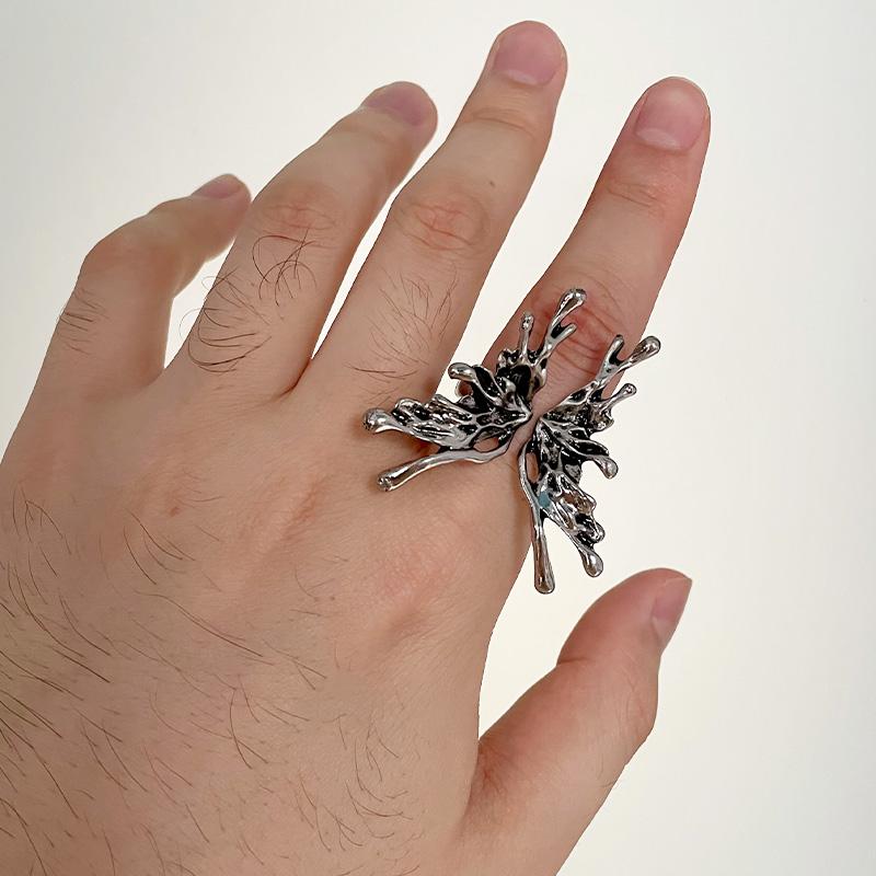 Retro Big Butterfly Ring For Women Men Silver Color Punk Gothic Open Ring Handmade Designer  Unisex Accessories Love Gift