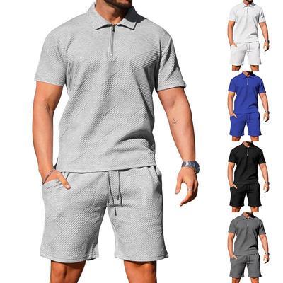 Men's POLO Shirt Suit Men's Casual Short Sleeve Suit Lapel T Shirt Textured Shorts Athletic Two Piece Set