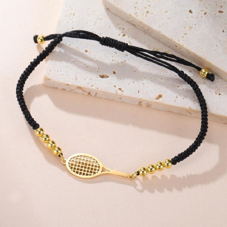 Gioiello Sportivo Minimalista in Acciaio Inossidabile con Intaglio Racchetta e Cordino Intrecciato Personalizzabile