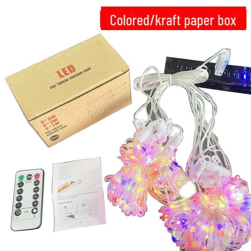 3x3m LED Copper Wire Curtain Lights with Hook & Remote Control for Bedroom