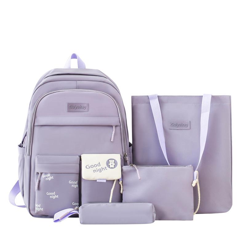 Primary and Secondary School Students' School Bag Tutoring Bag Four Piece Korean Version Small Fresh Large Capacity Backpack Student School Bag