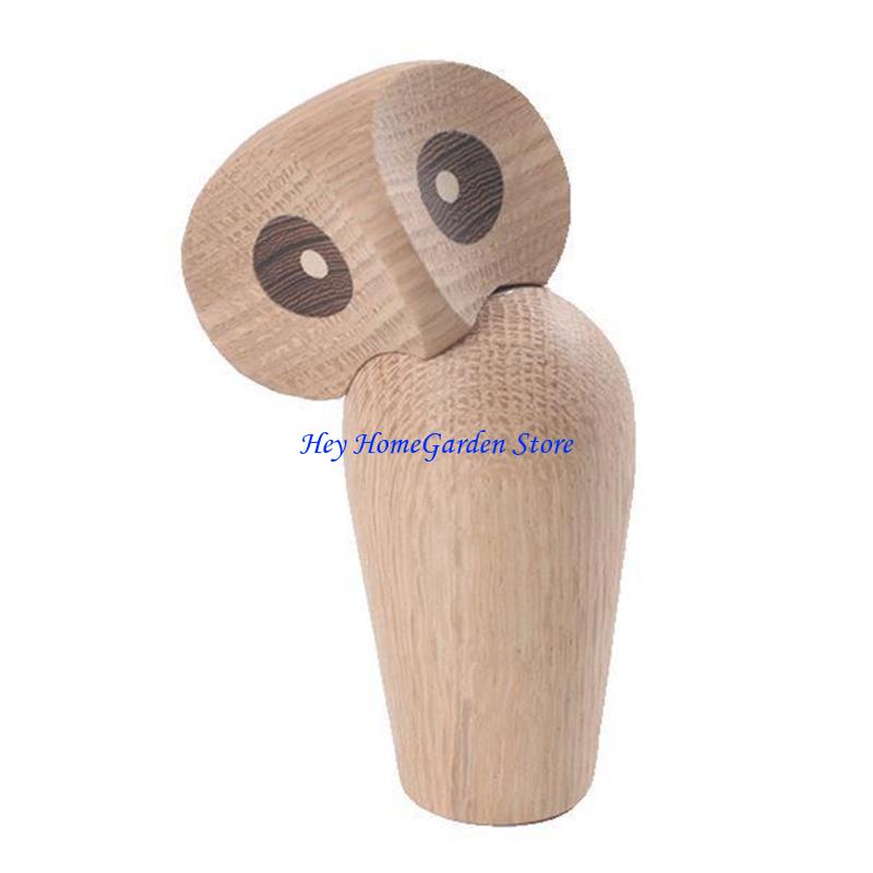 652F Lovely Owl Bird Animal Figurines Wooden Tabletop Shelf Statues Living Room Decor