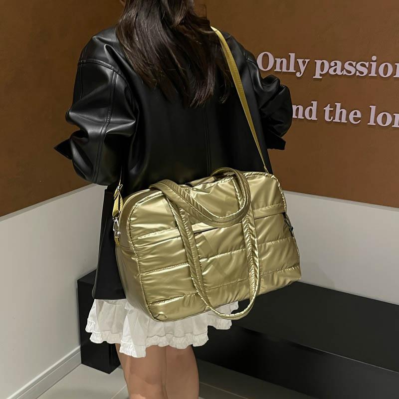 Quilted Solid Color Padded Travel Bag Portable Stylish Large Capacity Handbag for Women Sports Work & Everyday Use