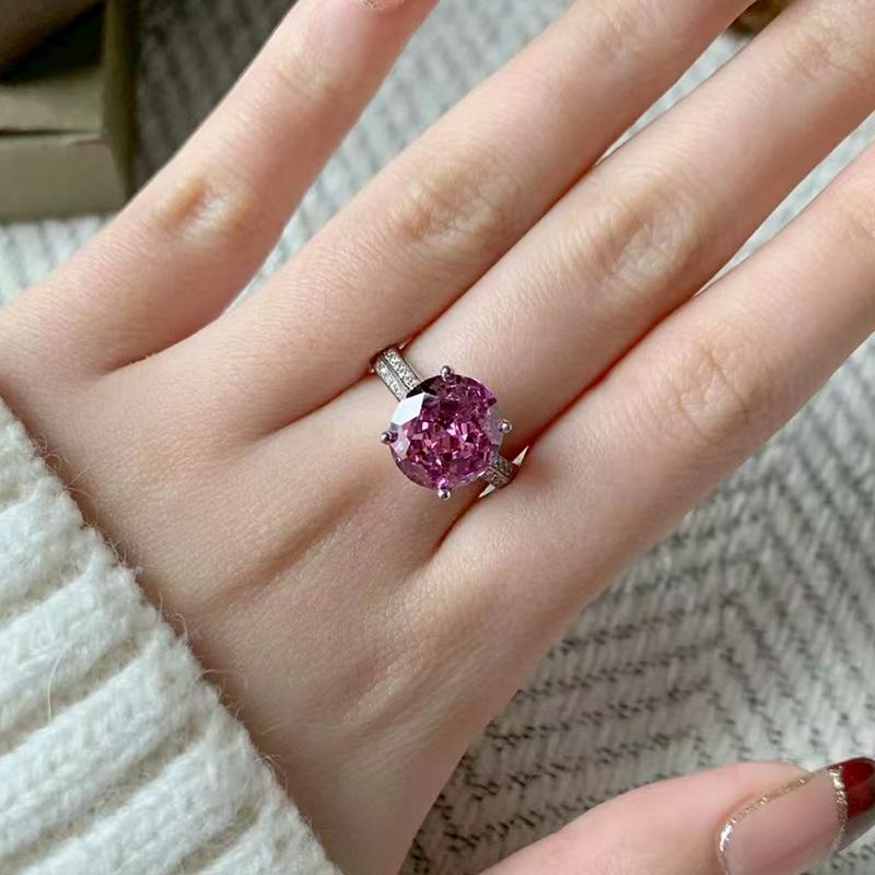 Zhuozhifan S925 Silver Rose Stone Ring with High Carbon Diamond