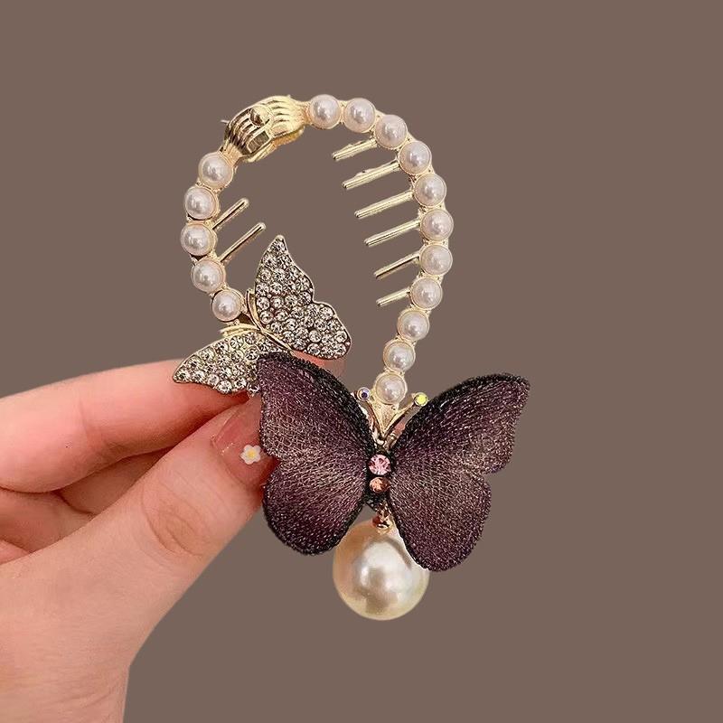 New Pearl Tassel Rhinestone Luxury Fish Wings Rabbit Ear Round Hair Claw For Girl Woman Temperament Designer Hair Clips