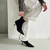 Französische spitze genähte kurze Stiefel Damen 2025 Herbst Ärmel elastische dünne Stiefel dünner Absatz Temperament Mode Stiefel und Stiefeletten