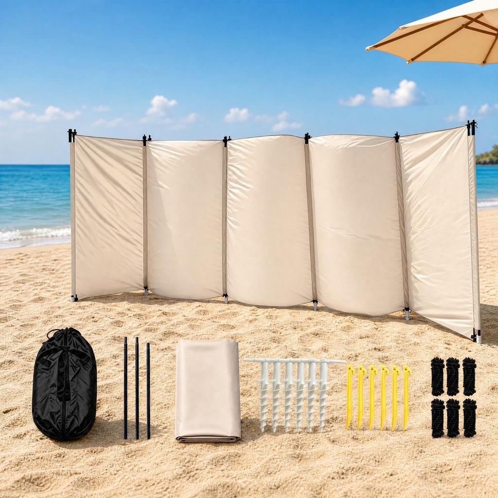 Windproof Five-Panel Folding Windbreak Screen Foldable Portable with