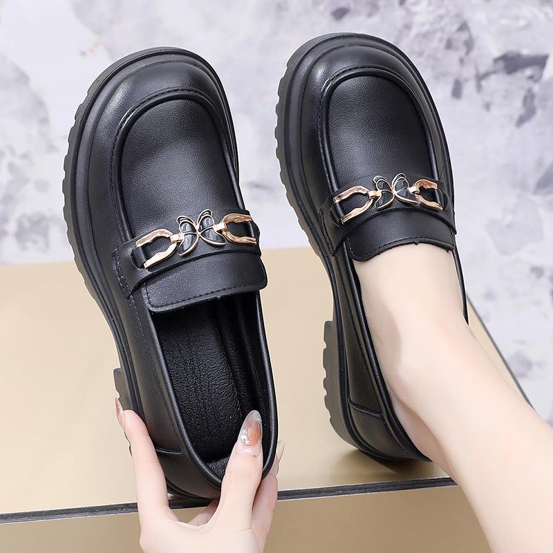 New Black British Style Small Leather Shoes Retro Spring Single Shoes Live Stream
