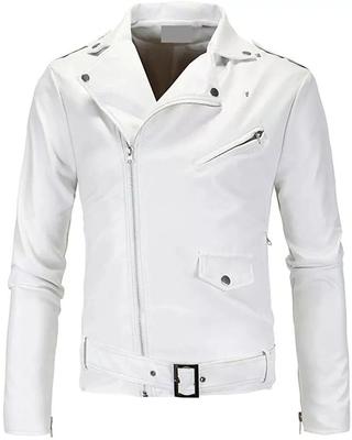 Echt Lamsleer Stijlvolle Herenjas Witte Lederen Handgemaakte Chique Biker Zacht