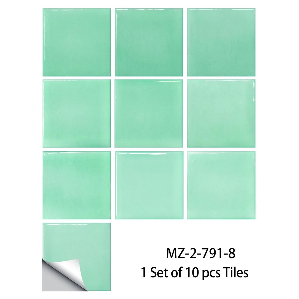 10Pcs Modern Macaron Color Tile Stickers - Waterproof Self-Adhesive PVC Wall Decals - Glossy Crystal Surface Mural for Kitchen Bathroom DIY Decor