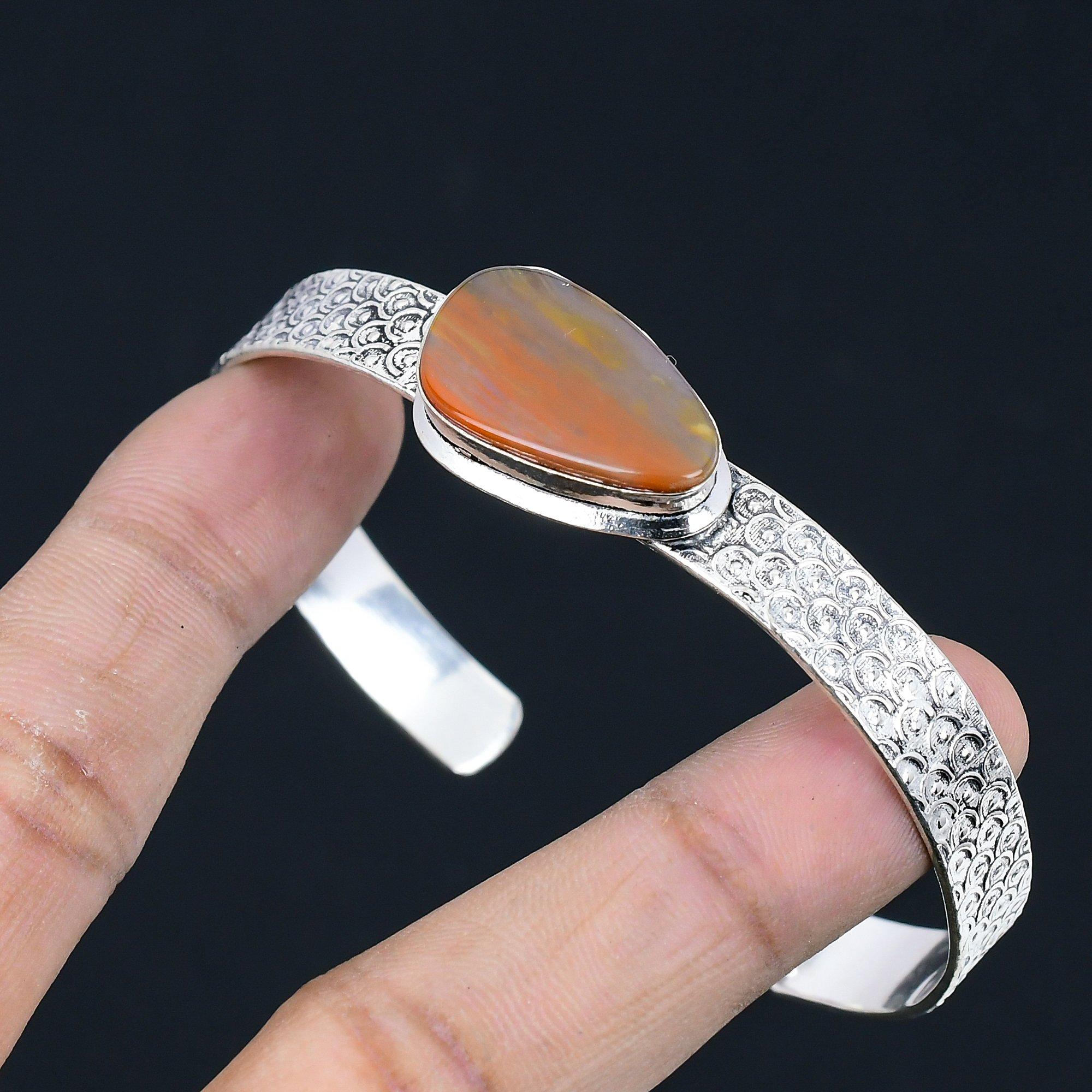 

Friendship Day Sale Natural Landscape Jasper Birthday Bangle Bracelet 925 Silver Adjustable