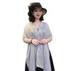 Summer Shawl V-Neck Buttons Placket Lightweight Sun Protection Versatile Beach Shawl Solid Color Vacation Sunscreen Shawl