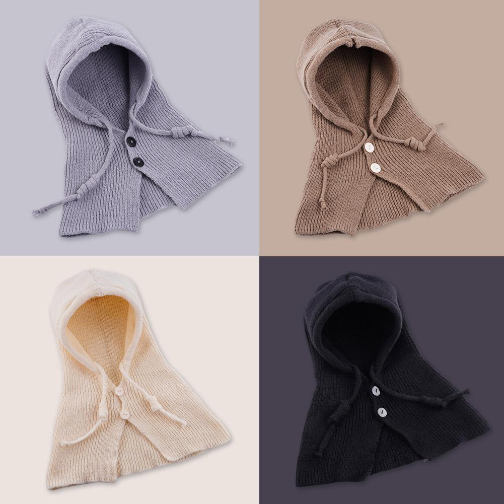 Winter Fashion Knitted Hooded Hat Women Grey Neck Cover Balaclava Beanies Korean Trend Y2k Wool Pullover Hat