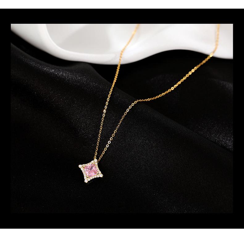 Banyan Tree Sterling Silver Diamond-Shaped Light Necklace for Women - Summer Luxury Square Clavicle Chain