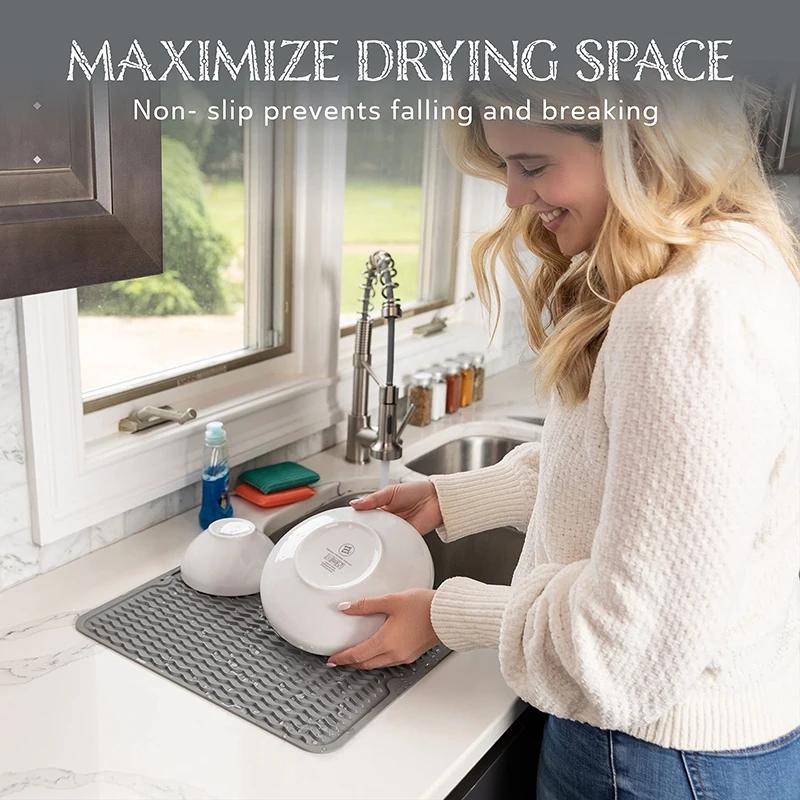 1Pcs Foldable Drying Heat Insulation Soft Rubber Dishes Sink Mat Table Kitchen Home Anti Slip Drying Dishes Drain Mat