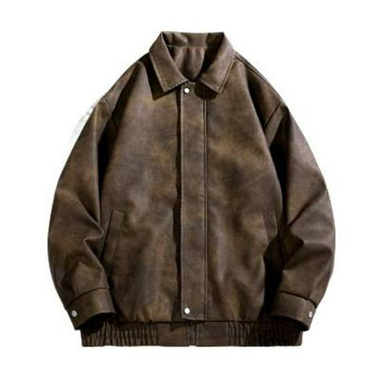 2025 Spring American Retro PU Leather Suede Men's Motorcycle Jacket - Casual Windbreaker