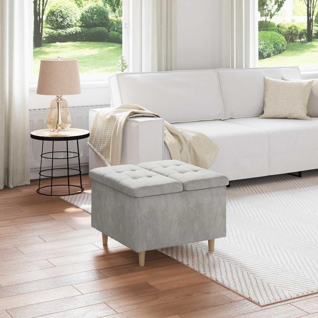 Storage Ottoman with Cushion Light Grey 60 x 60 x 45 cm Velvet