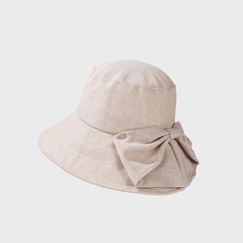 Cotton and Linen Sunscreen Hat Women's Rear Split Bow Fisherman Hat Solid Color Sunshade Hat