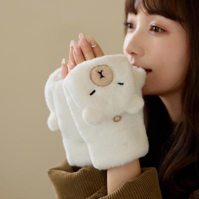 Soft Capybara Plush Mittens Windproof Half Finger Gloves Fashion Animal Flip Gloves  Outdoor