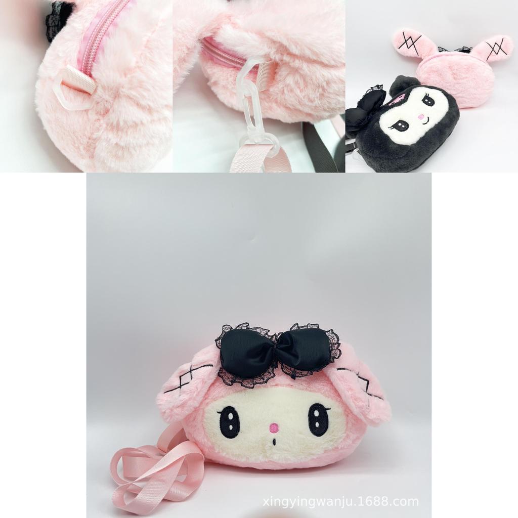 Sanrio Kuromi Melodie Plush Toy Crossbody Bag With Lace For Kids And Teens