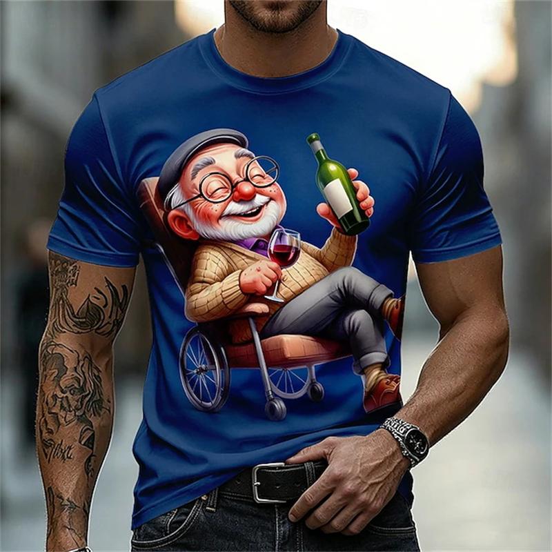 New Men Short-Sleeve T-Shirt 3D Print Casual Elderly People Pattern Summer Trendy Crew Neck Tee Outdoor Sports Y2k Man Clothing