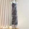Out of Russia Foreign Trade Order Women Clothes Chiffon Python Pattern Swing Collar Sling Dress