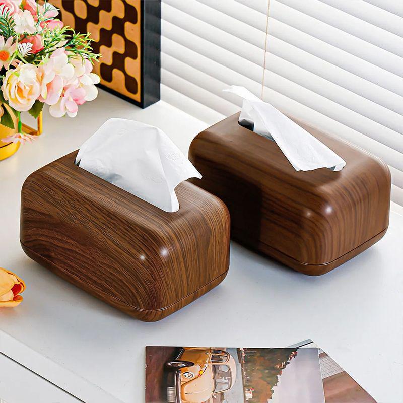 Faux Walnut Chinese-Style Tissue Box for Home, Dining Room, Living Room, Coffee Table, Hotel, B&B Storage