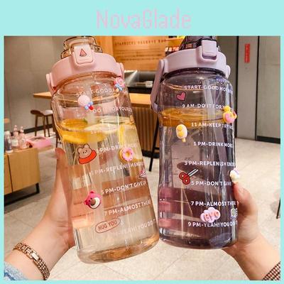 Tragbare 2L Fitnessrad-Wasserflasche mit Strohhalm und buntem Aufkleber-Set