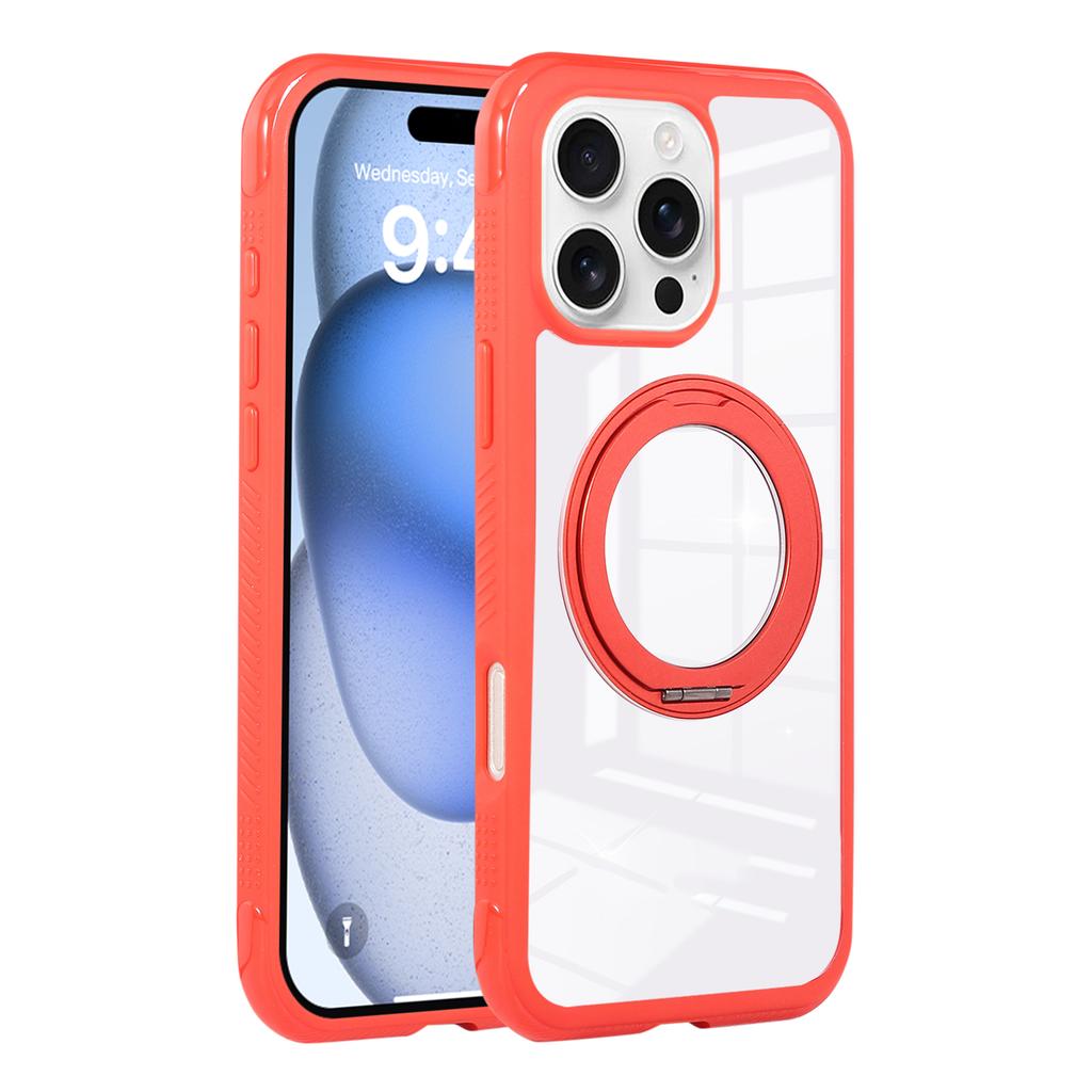 For iPhone 16 Pro Magnetic Case Stress Relief Kickstand TPU + PC Transparent Protective Phone Cover