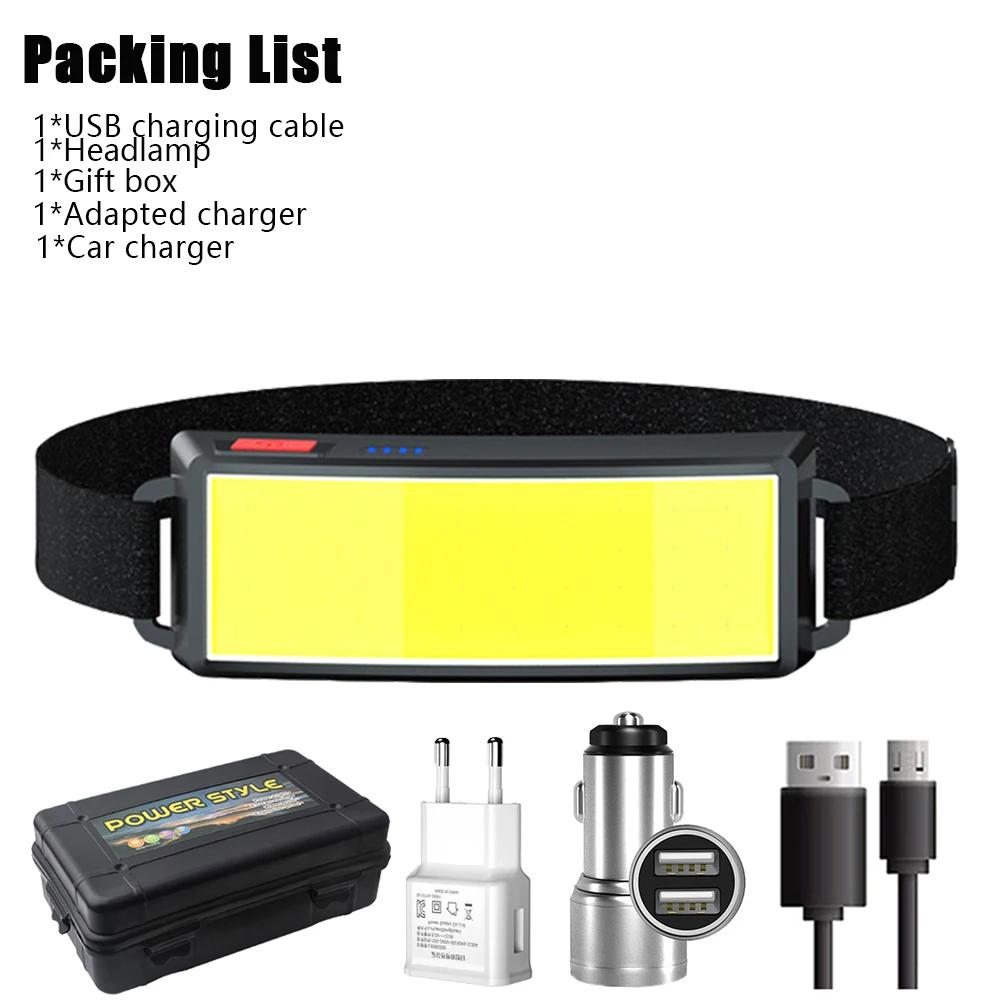 Strong Light Headlamp Portable Mini COB LED Headlight Built-in Battery Flashlight USB Rechargeable Head Lamp Hiking Torch