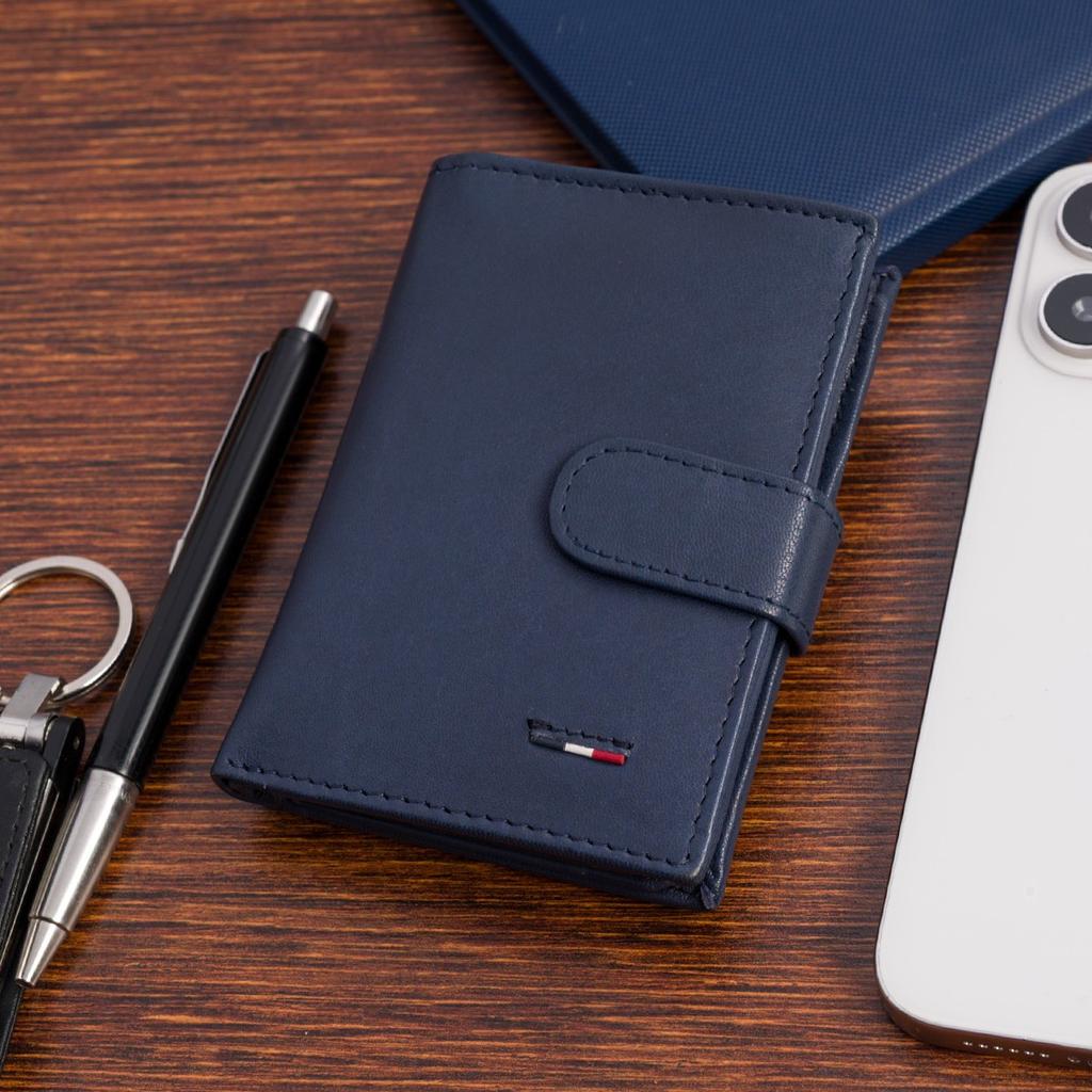 Portfel Skórzany Męski Mały Pionowy Z Flagą Granatowy RFiD Beltimore D53