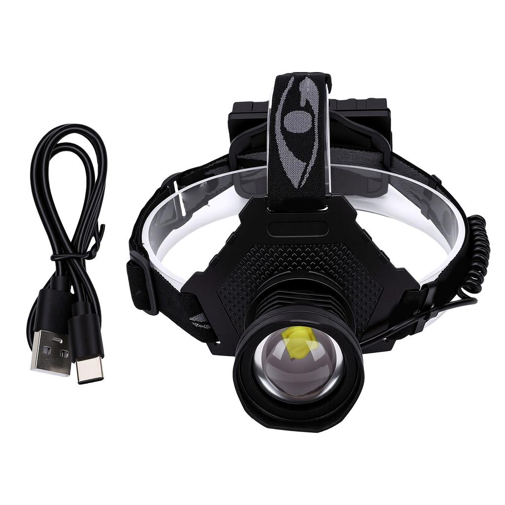 USB Rechargeable Zoom Headlamp Long Range Headlamp 3600mAh Battery Adjustable 110 degrees Angle Water Proof for