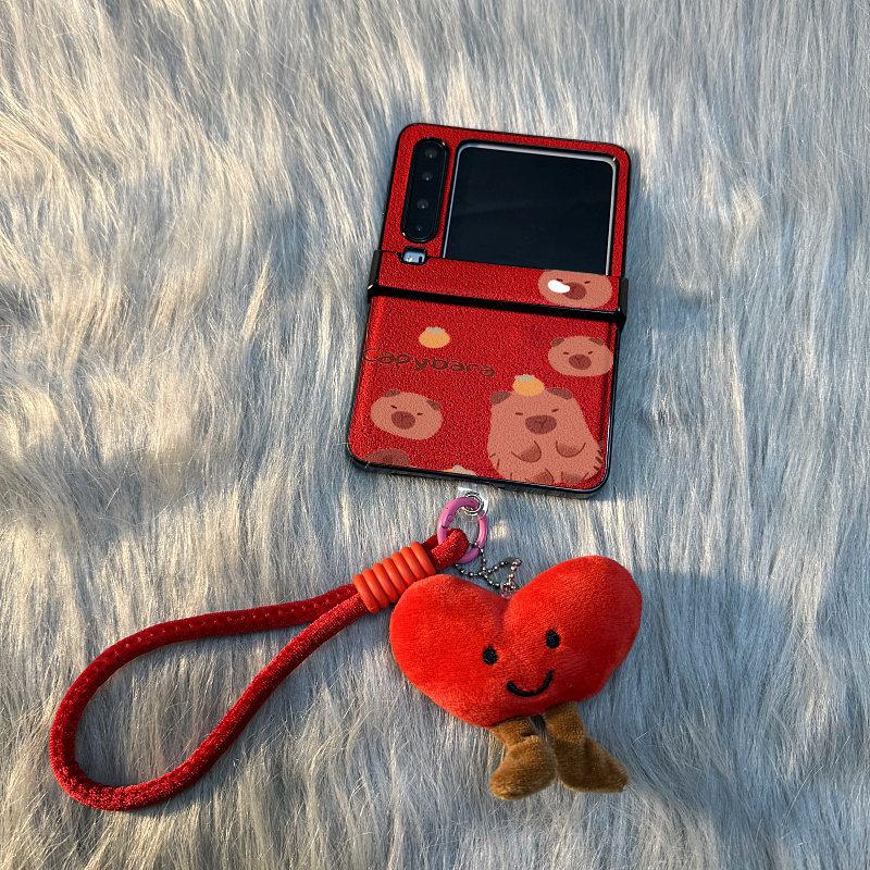 Yuekeng Kapibara Plush Red Love Suitable for Huawei pocket/s folding screen PuraX phone case Xiaomi mixflip Samsung zflip//Honor v/novaflip new